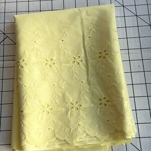 Vintage Pale Yellow Eyelet Embroidered Fabric – 1.75 Yards x 44” – Floral Border